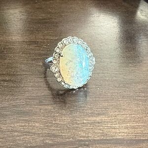 Elegant Sterling Silver Opal Ring Size 8.25